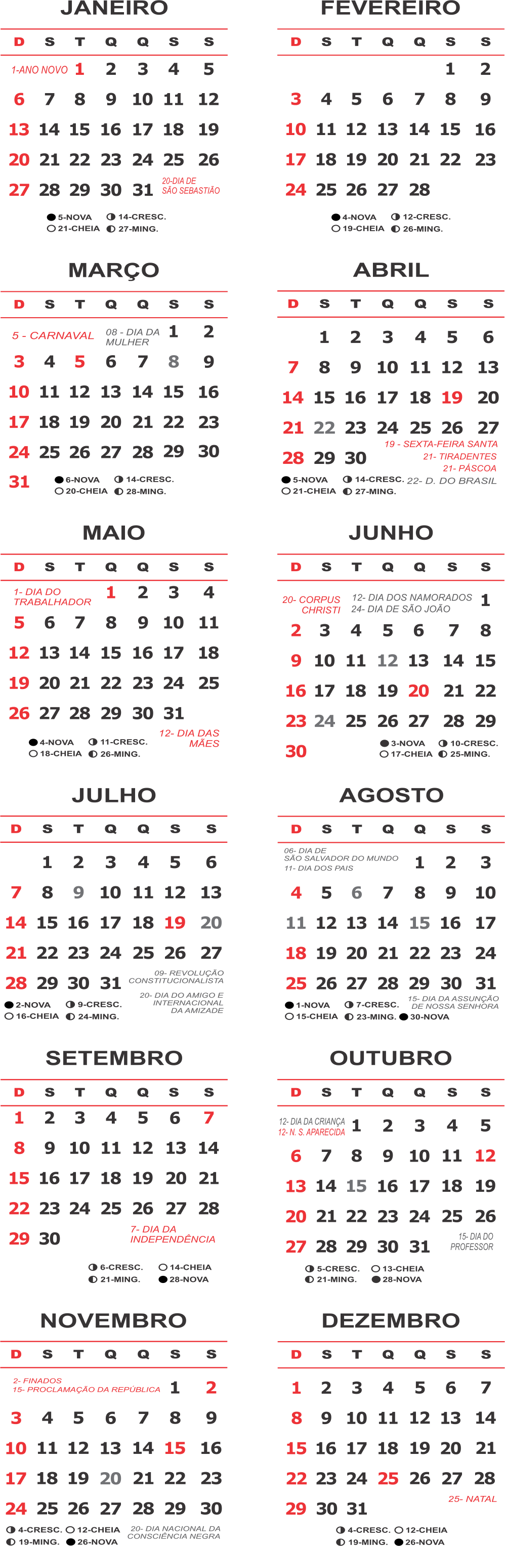 Base Calendário 2019 Coluna Verical | Imagem Legal