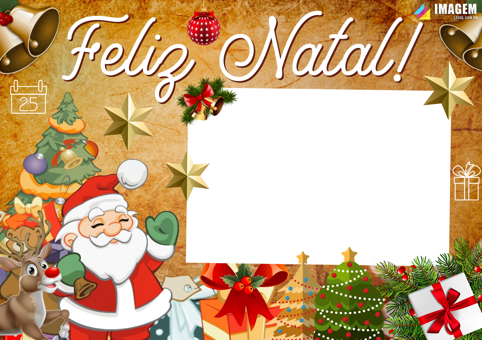Baixe Papai Noel e Rena com Fundo de Feliz Natal PNG - Creative