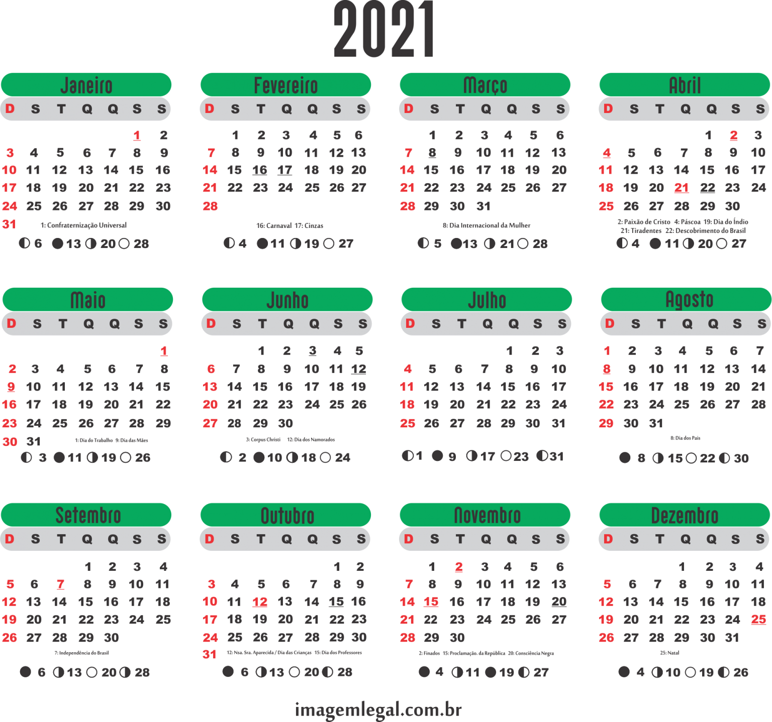 Base Calendário 2021 Verde - Imagem Legal