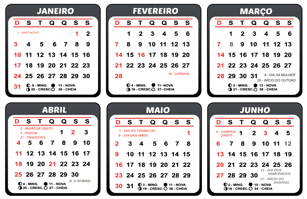 Calendário 2021 Primeiro Semestre - Imagem Legal