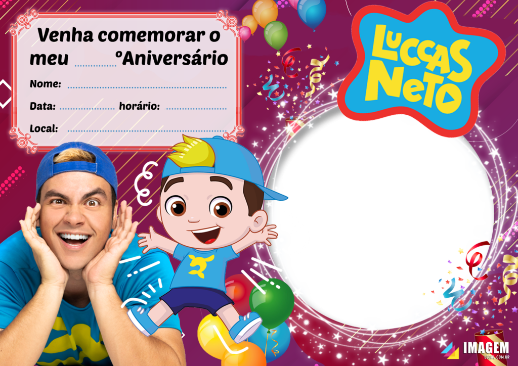 Convite de Aniversário para Editar com Montagem de Foto em PNG - Imagem