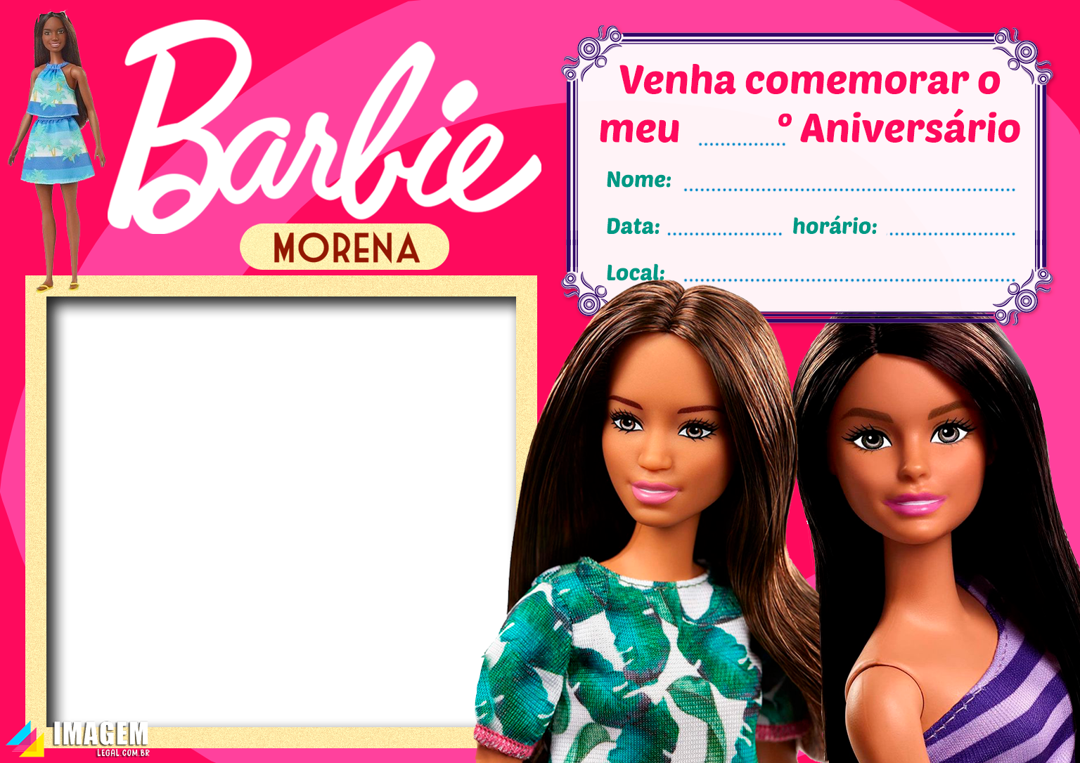 Convite De Aniversário Barbie Morena Imagem Legal