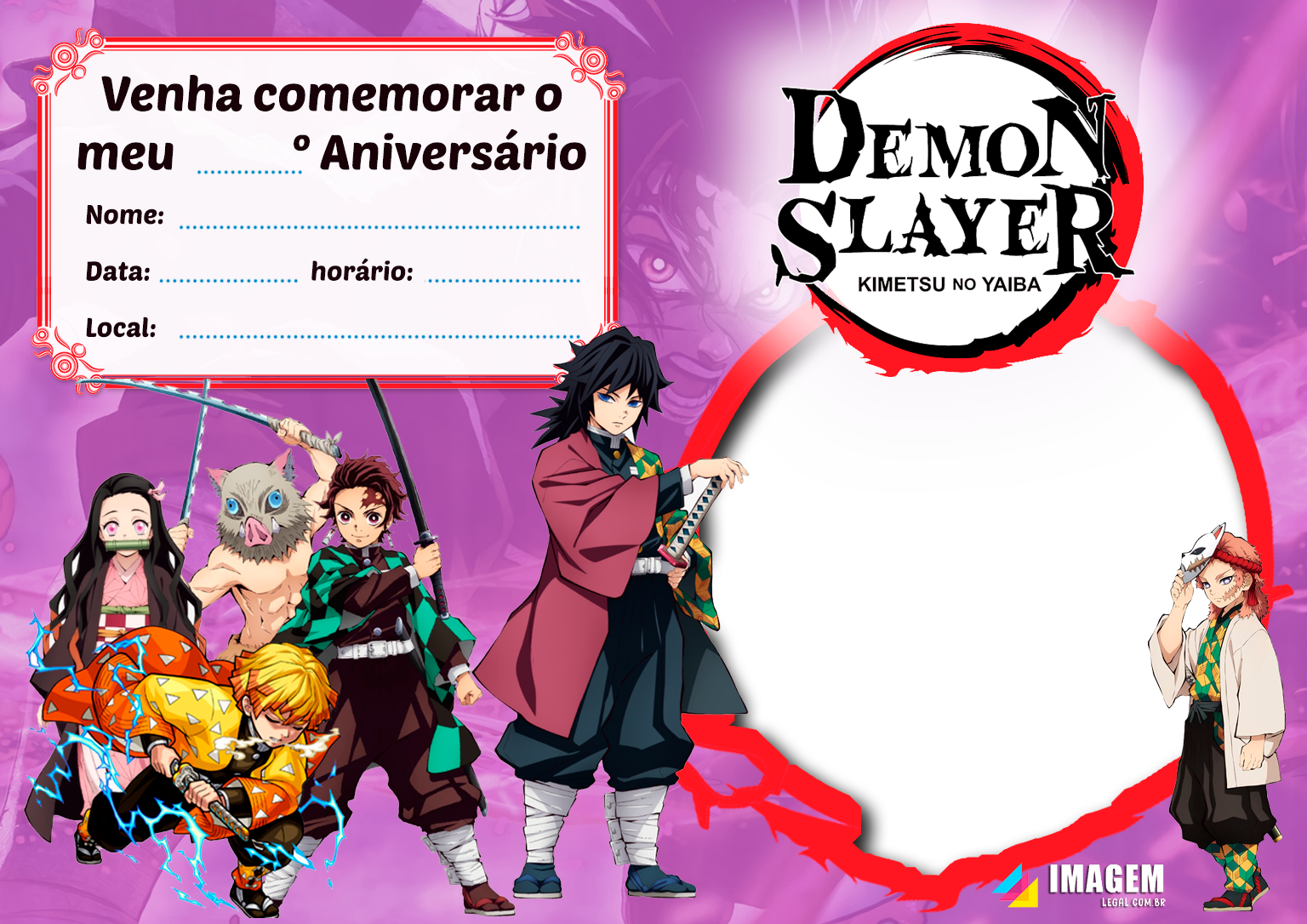Convite Aniversário Demon Slayer Anime Kimtsu no Yaiba - Edite