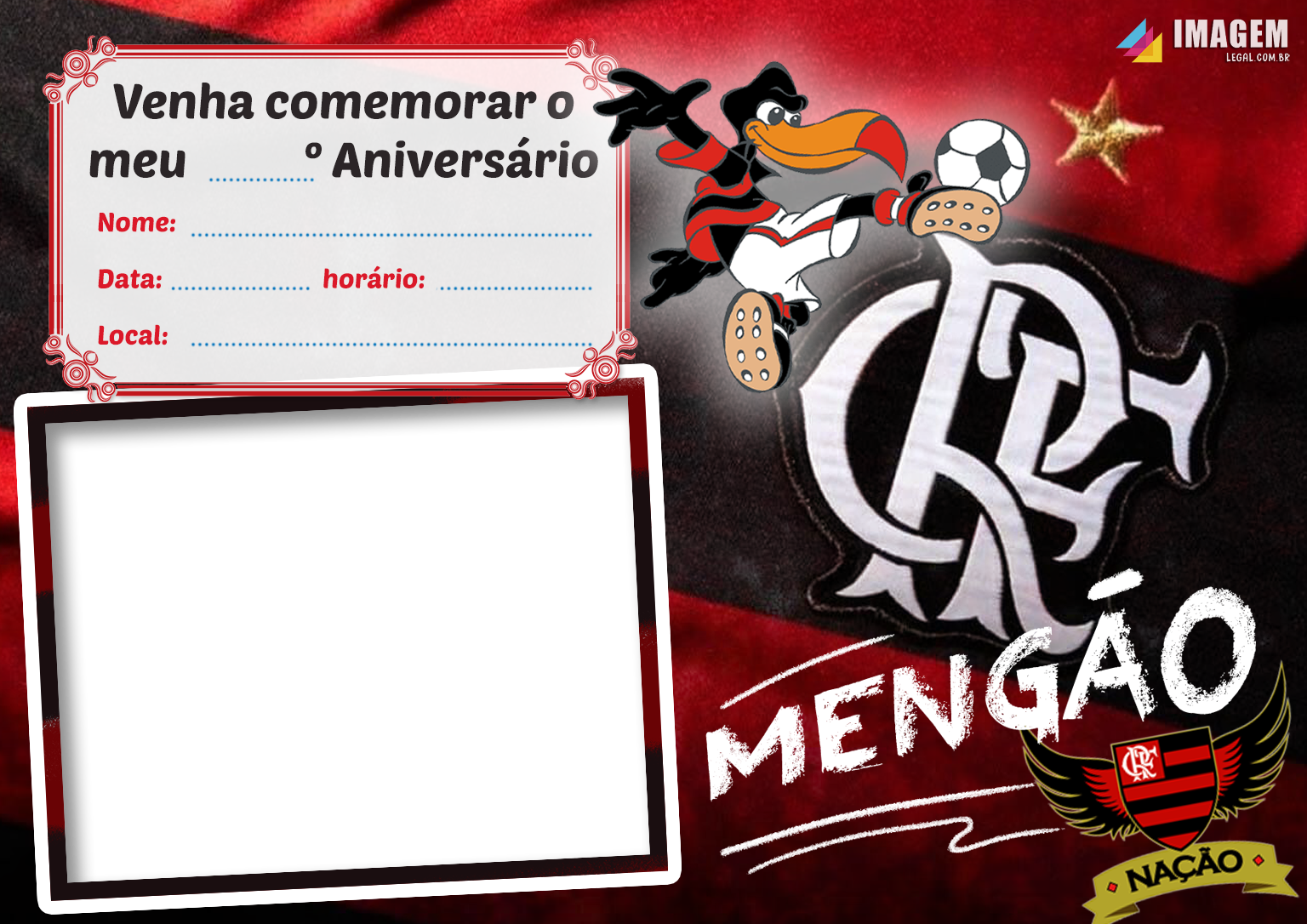 Convite online Flamengo grátis para editar
