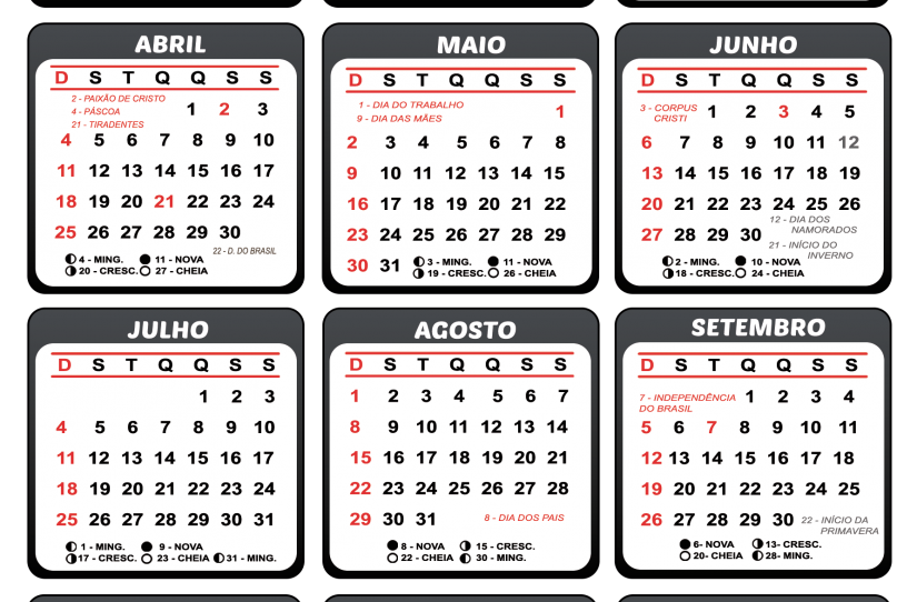 Gabarito Calendário 2021 Folhinha, Imagem Legal