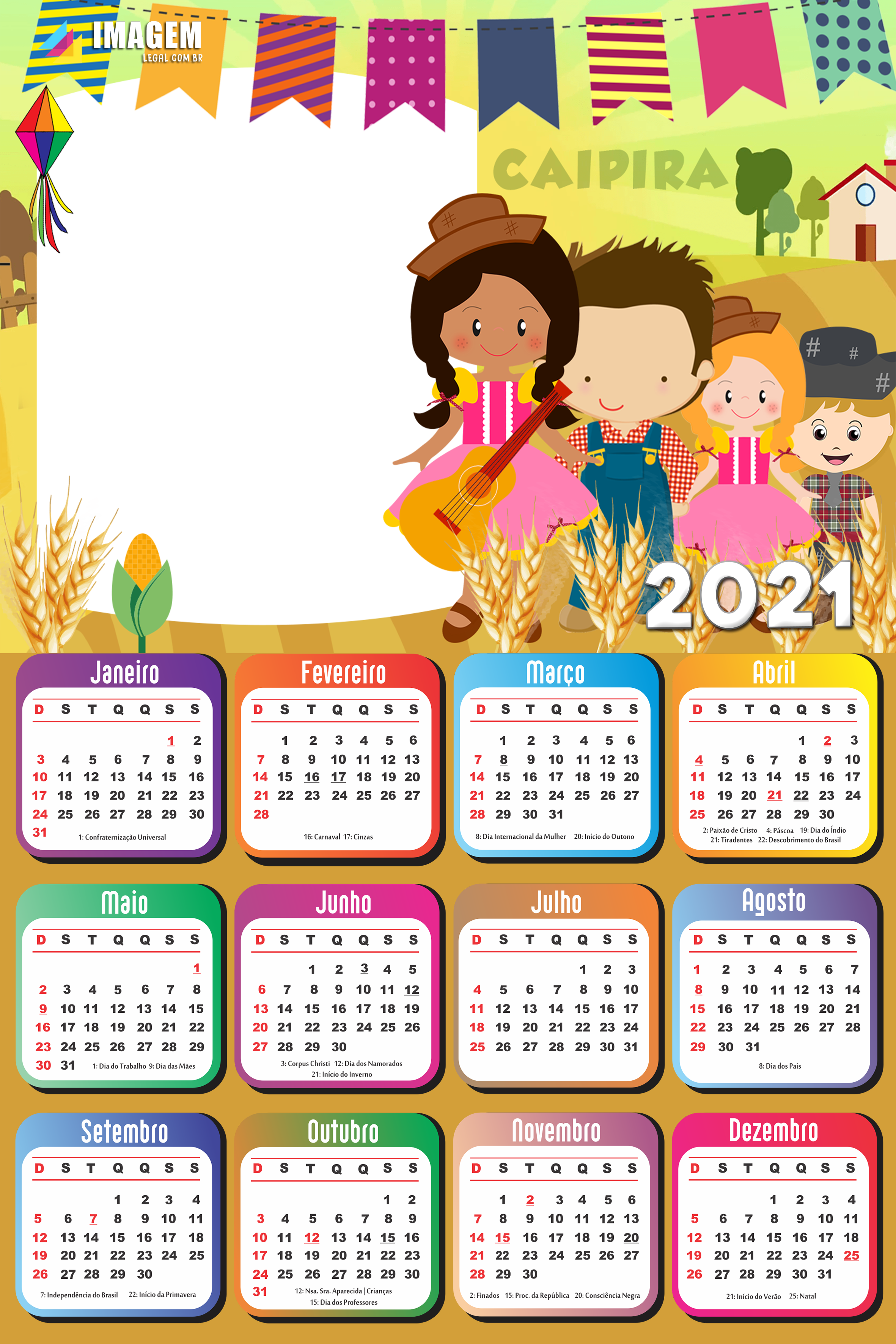 Calendário 2021 Caipira Festa Junina PNG | Imagem Legal