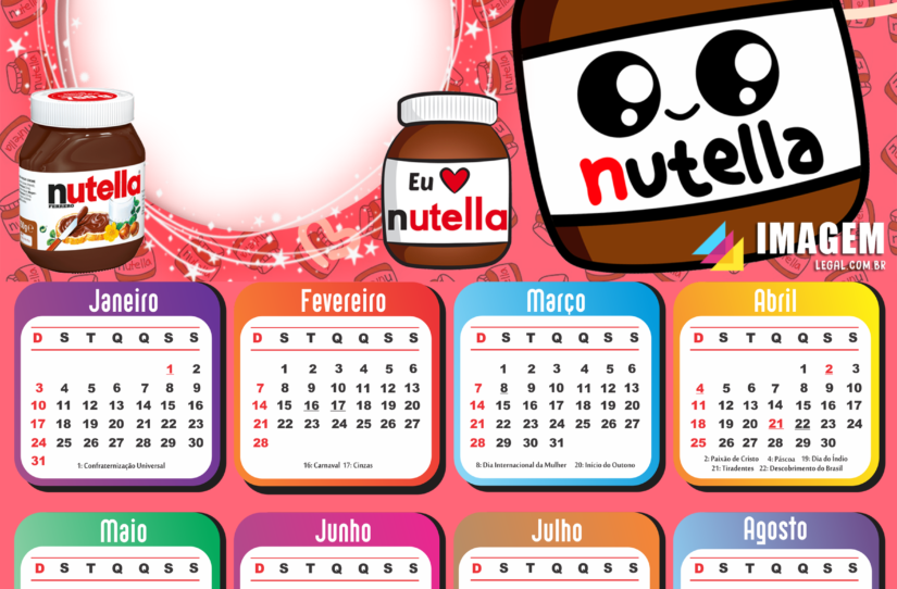 Calendário 2021 Nutella para Foto Montagem Imagem Legal