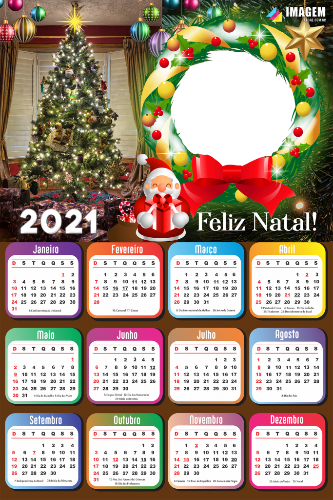 Moldura Calendário 2021 Guirlanda Natalina PNG | Imagem Legal