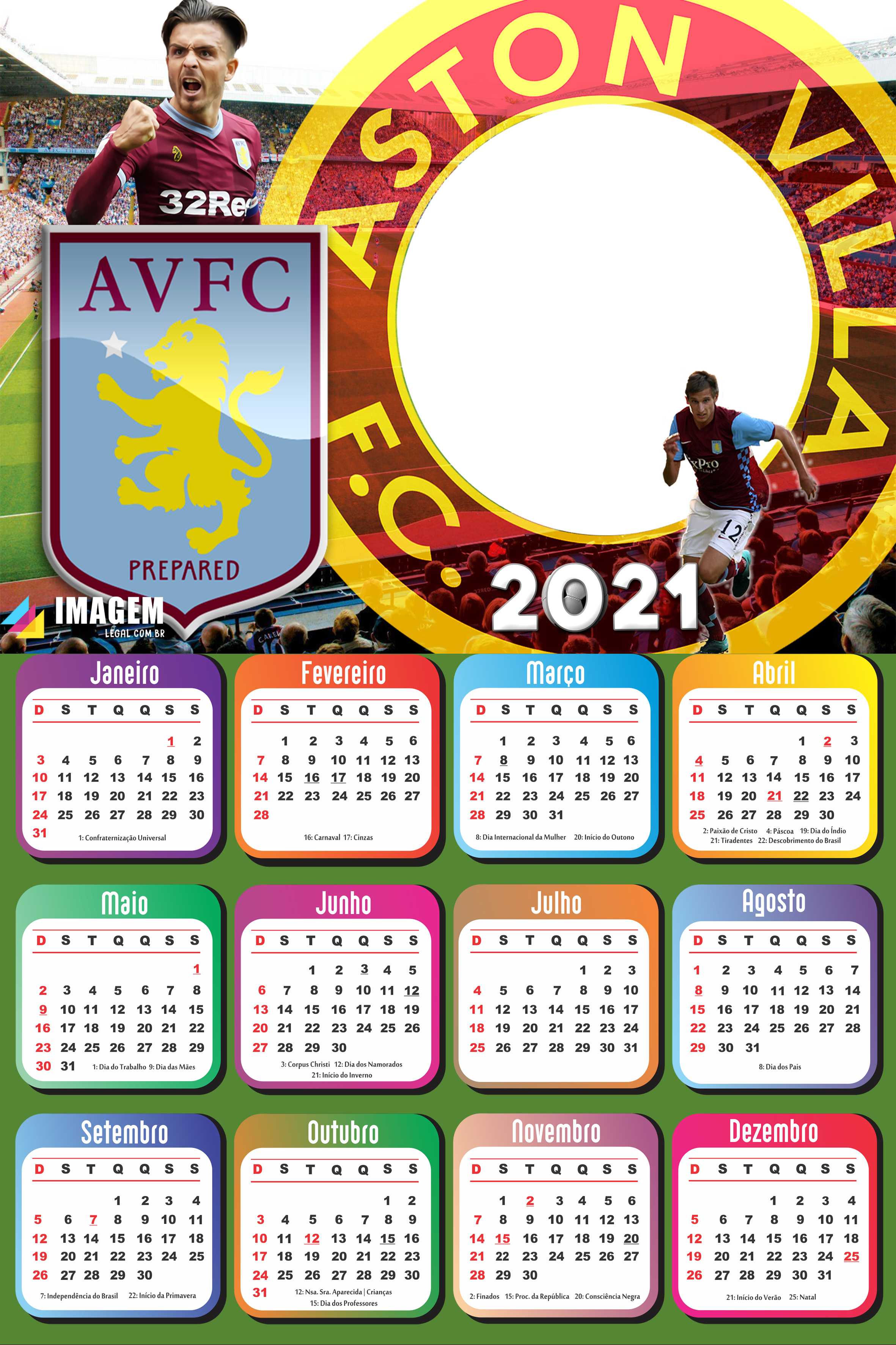 Moldura Calendário 2021 Aston Villa PNG | Imagem Legal