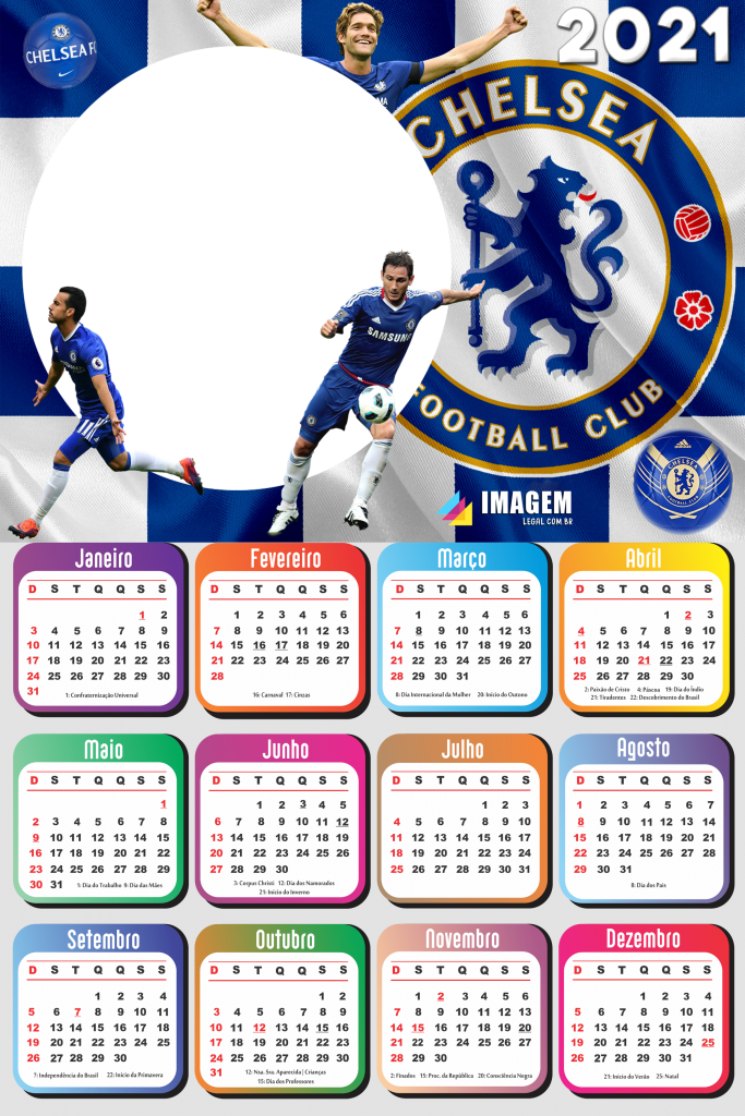 Moldura Calendário 2021 Chelsea Football Club | Imagem Legal