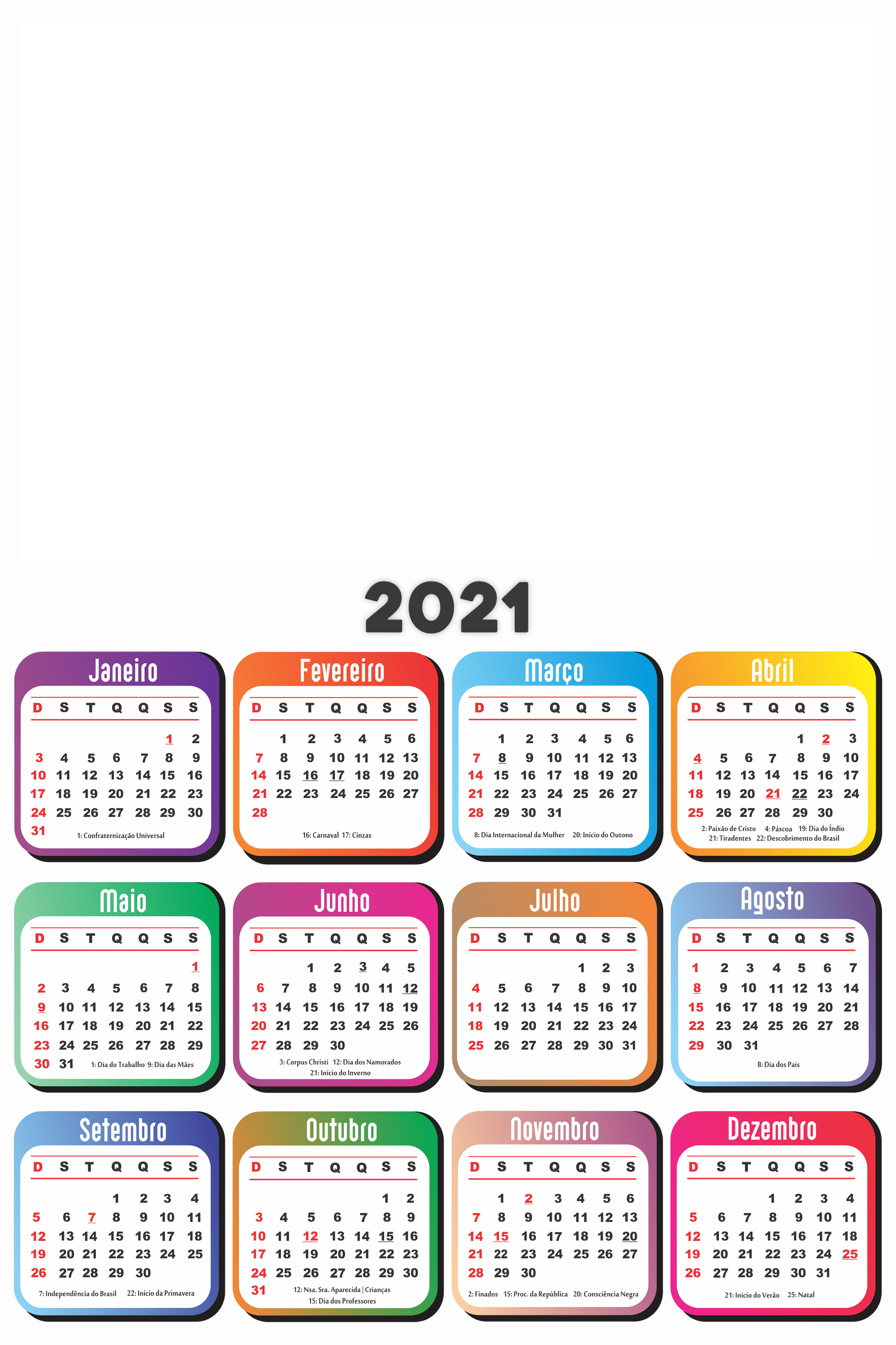 Base Calendário 2021 Vermelho - Imagem Legal