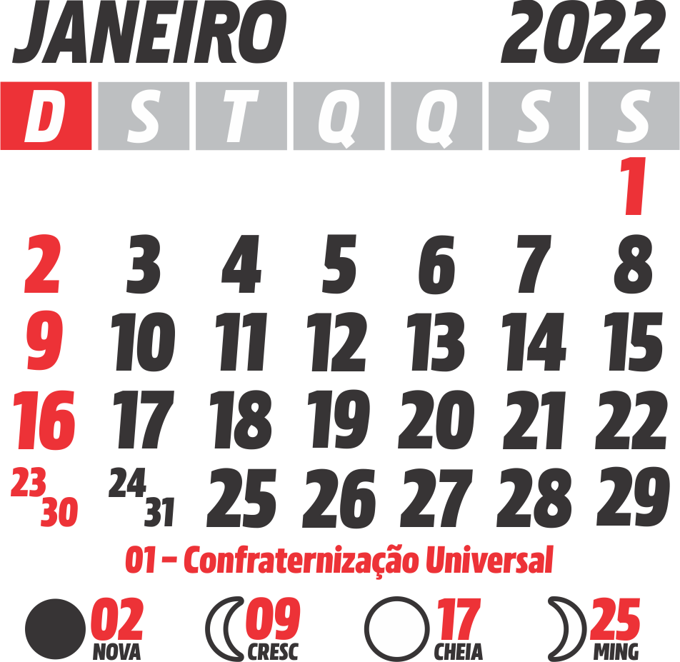 CALENDÁRIO 2022 COMPLETO COM FERIADOS NACIONAIS E LUAS DE 2022