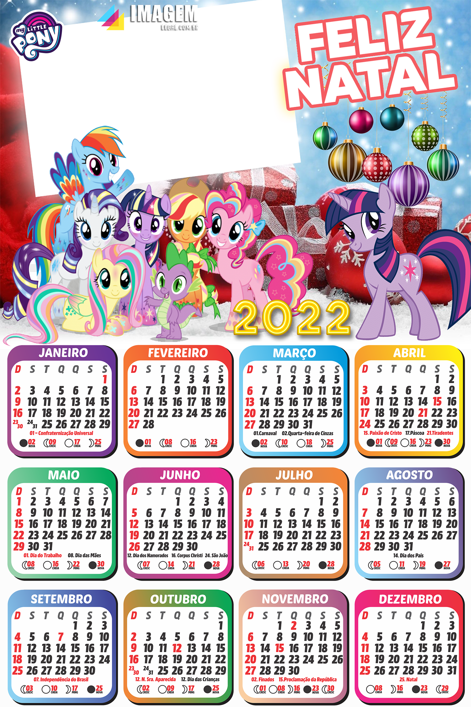 Calendário 2022 Moldura Feliz Natal My Little Pony PNG - Imagem Legal