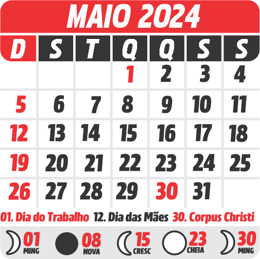 Calendário 2024 Maio Imagem Legal