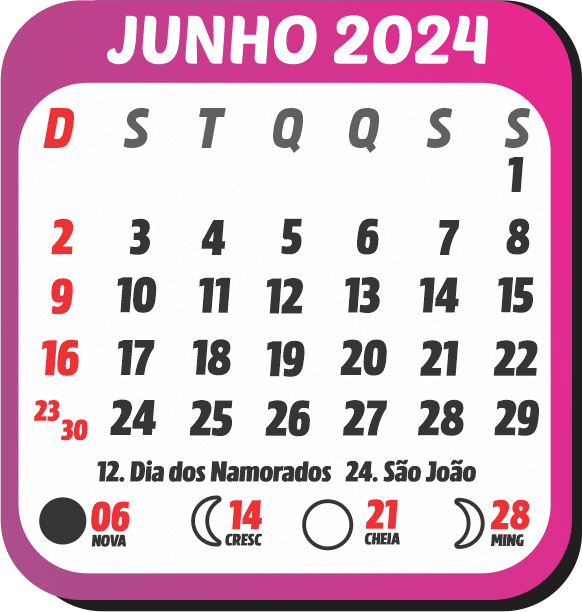 Junho 2024 Calendário Imagem Legal