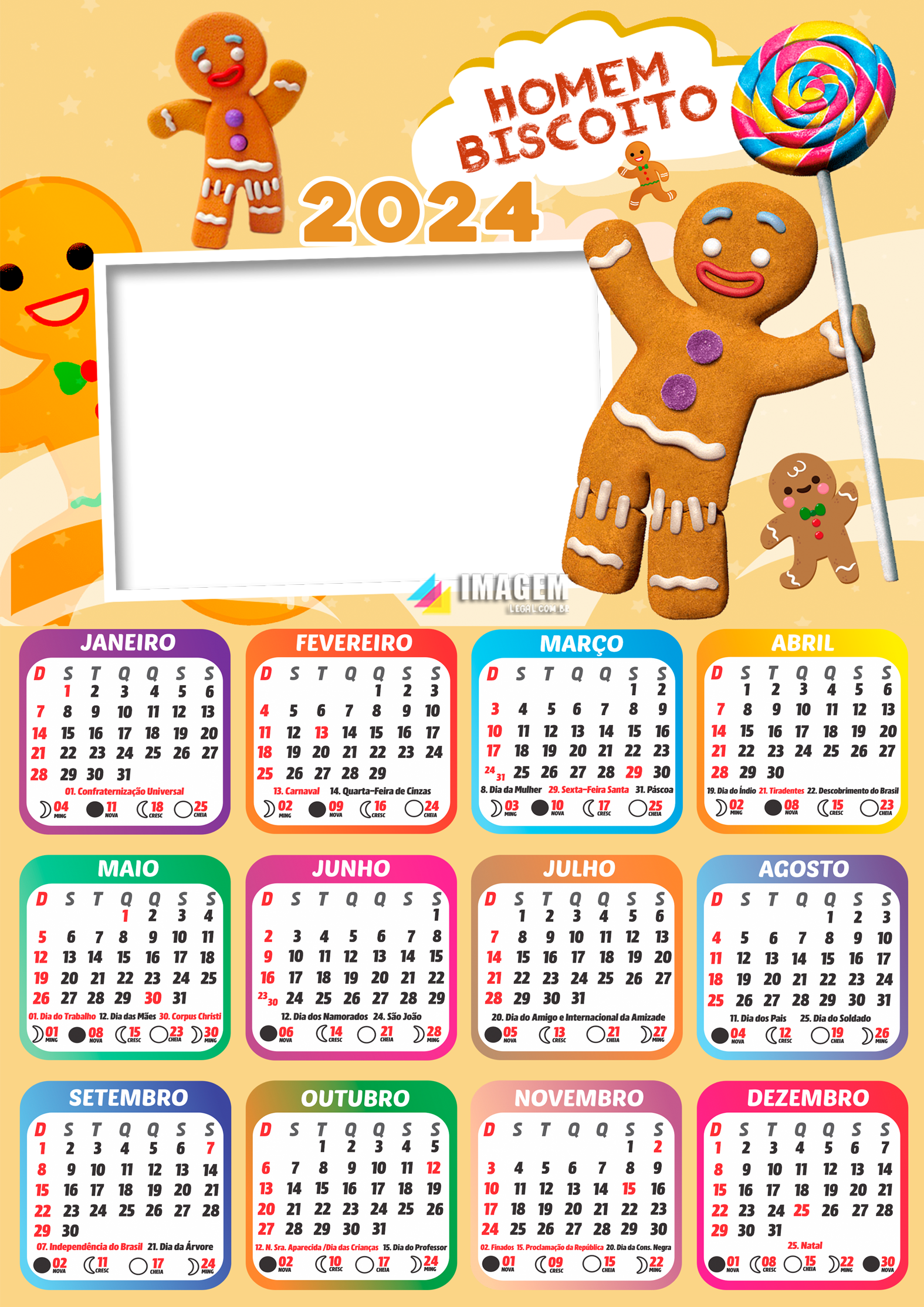 Calendário 2024 Biscoitinho do Shrek Moldura Foto Imagem Legal