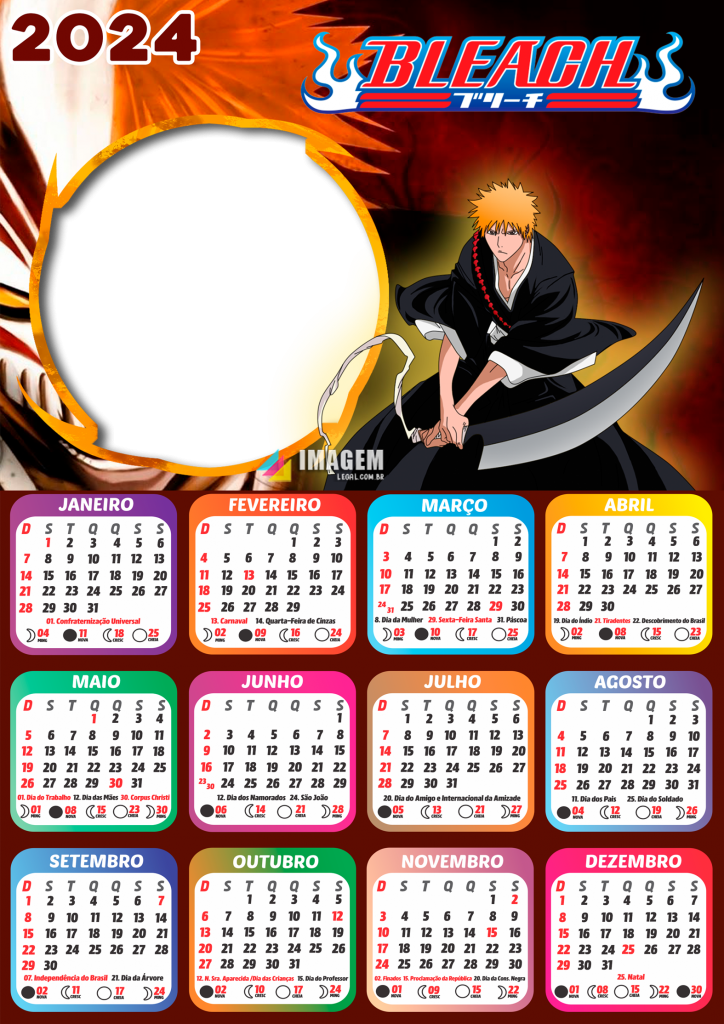 Moldura Calendário 2024 Bleach PNG Imagem Legal