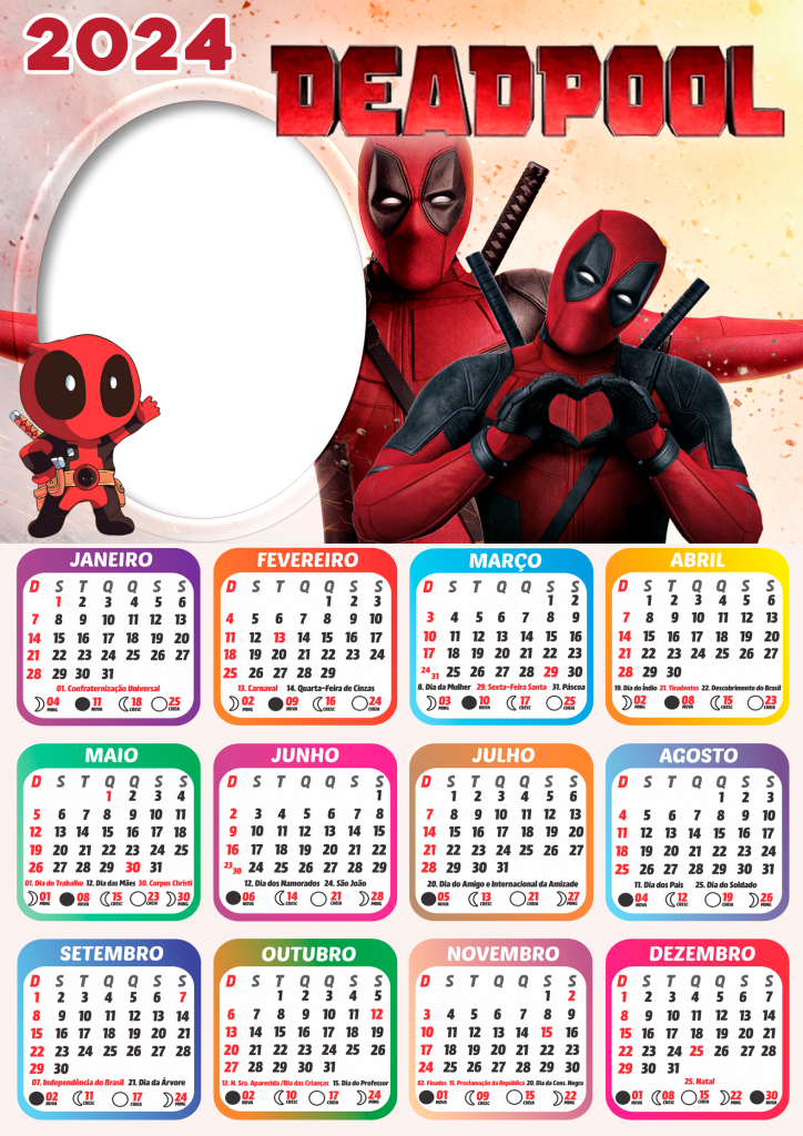 Moldura Calendário 2024 Deadpool PNG Imagem Legal