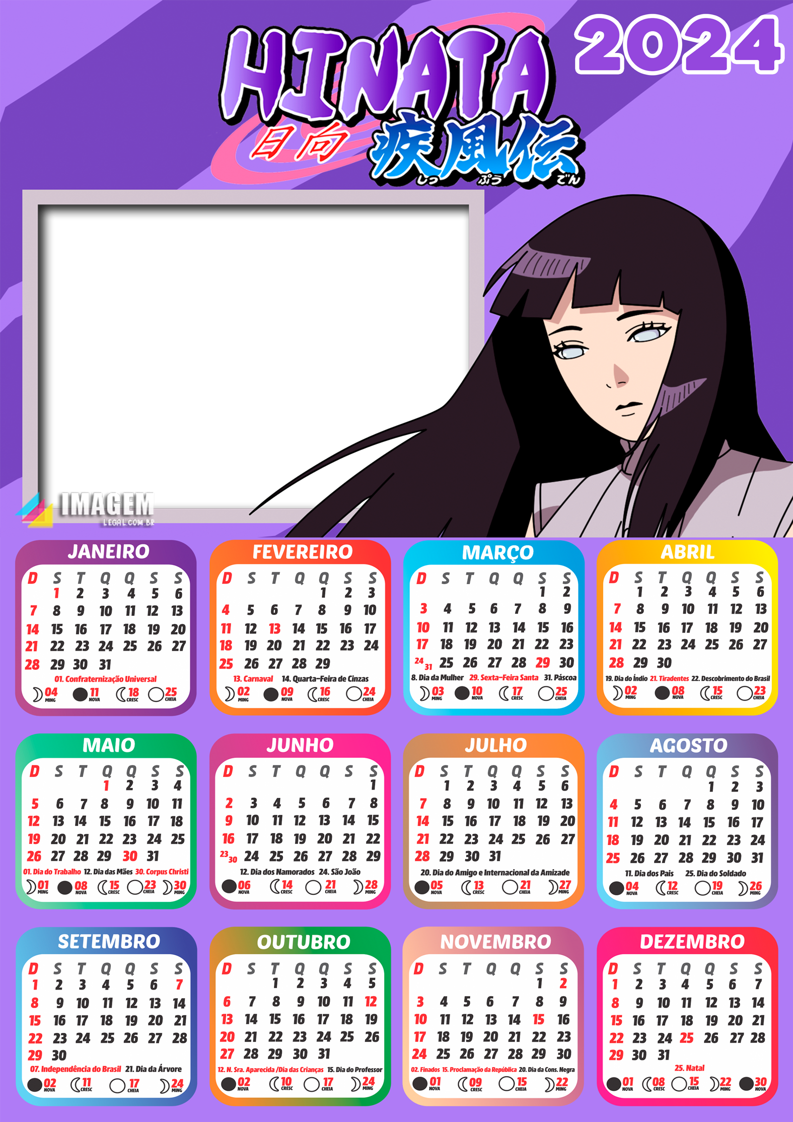 Modelo de calendário escolar de anime