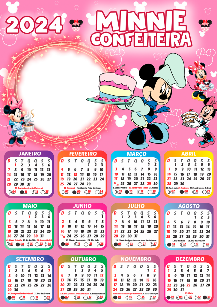 Moldura Calendário 2024 Minnie Confeiteira PNG Imagem Legal