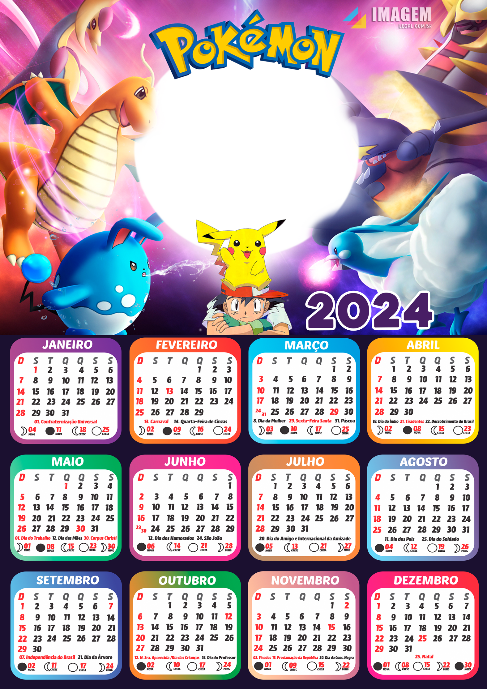 Moldura Calendário 2024 Pokémon PNG Imagem Legal