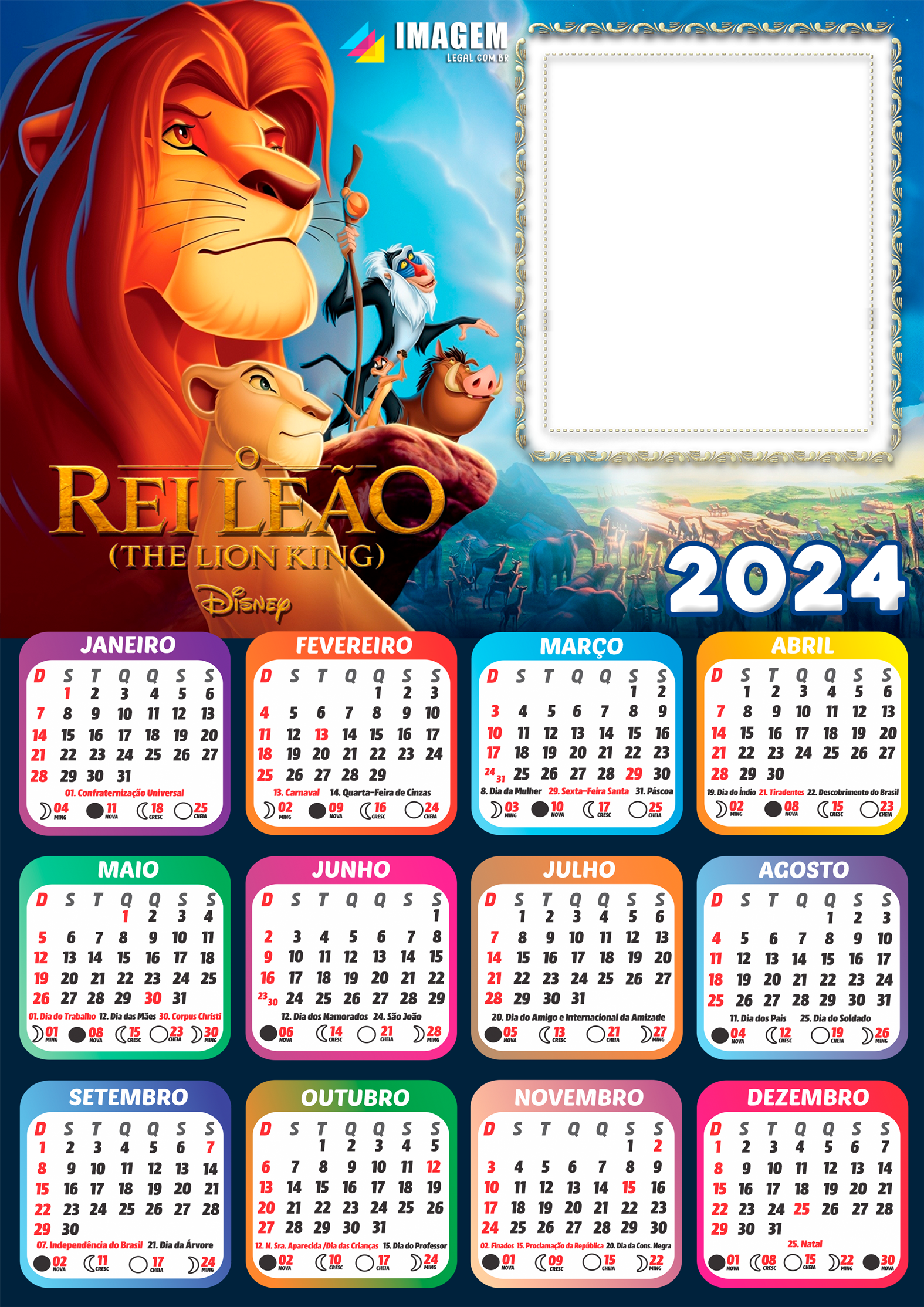 Moldura Calendário 2024 Rei Leão PNG Imagem Legal