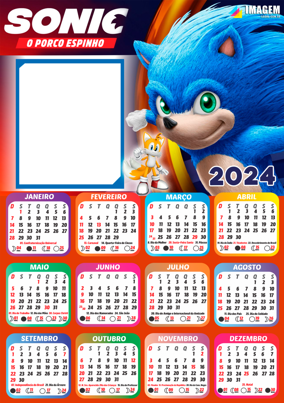 Moldura Calendário 2024 Sonic PNG Imagem Legal