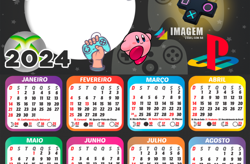 Moldura Calendário 2024 Tema Gamer PNG Imagem Legal