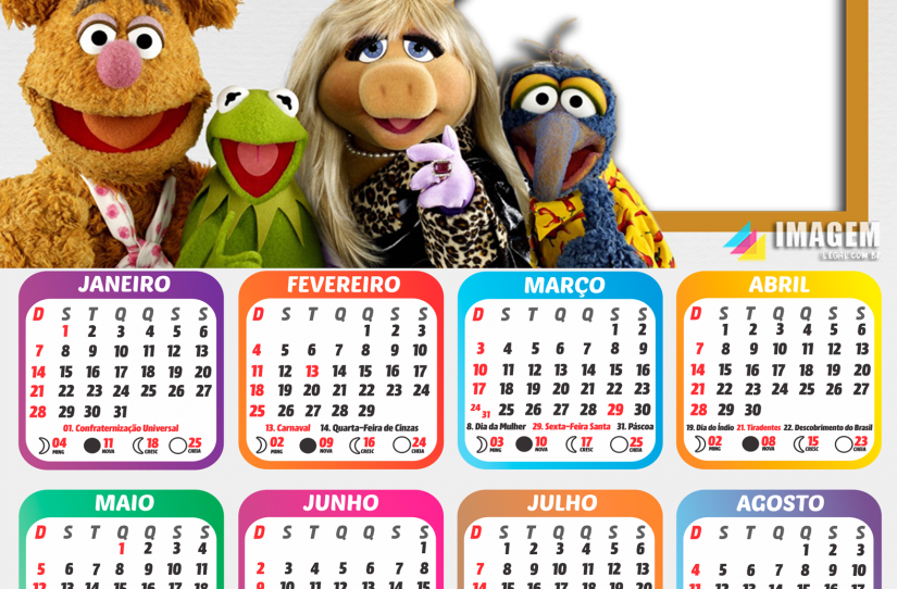 Moldura Calendário 2024 The Muppets PNG Imagem Legal