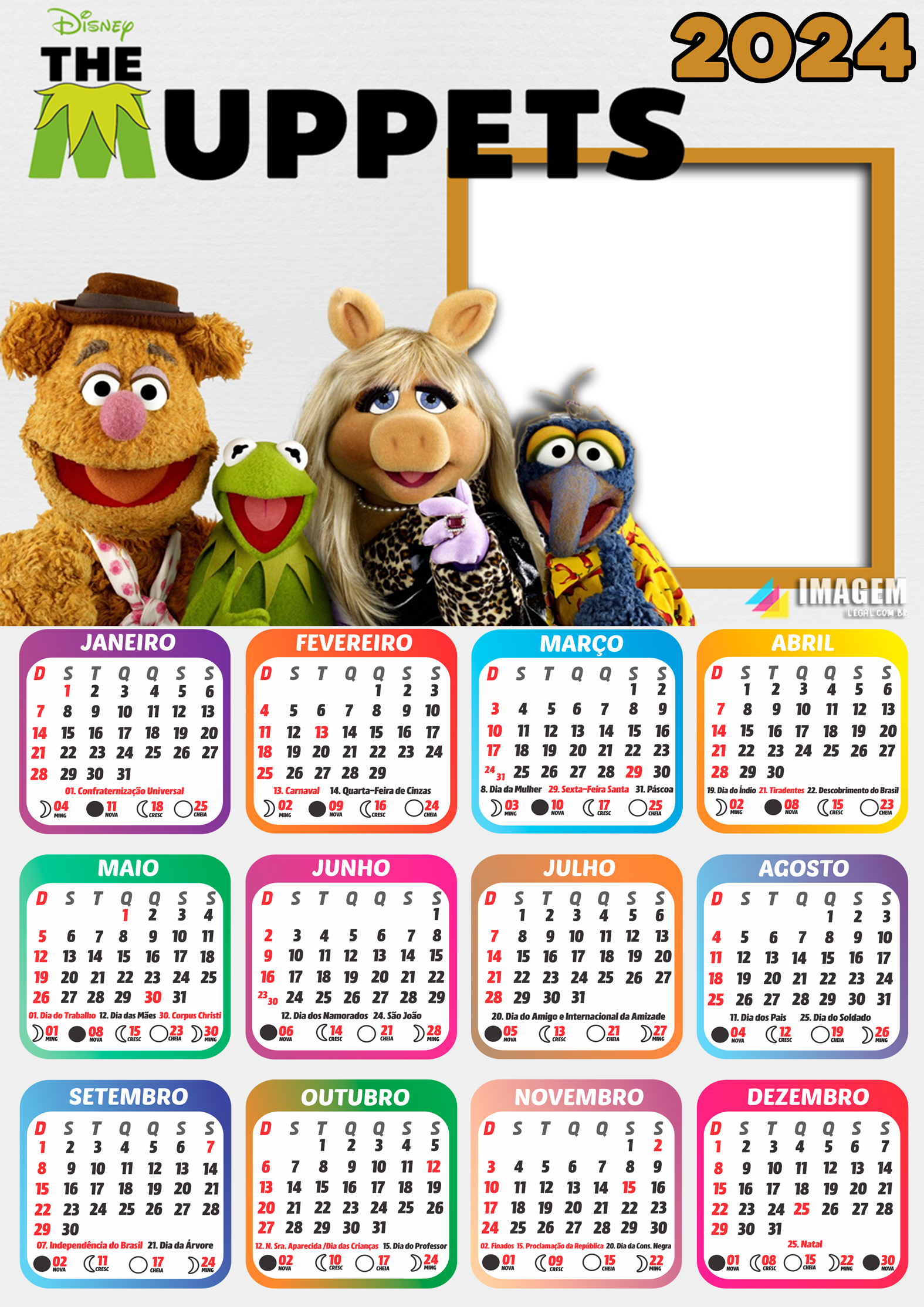 Moldura Calendário 2024 The Muppets PNG Imagem Legal