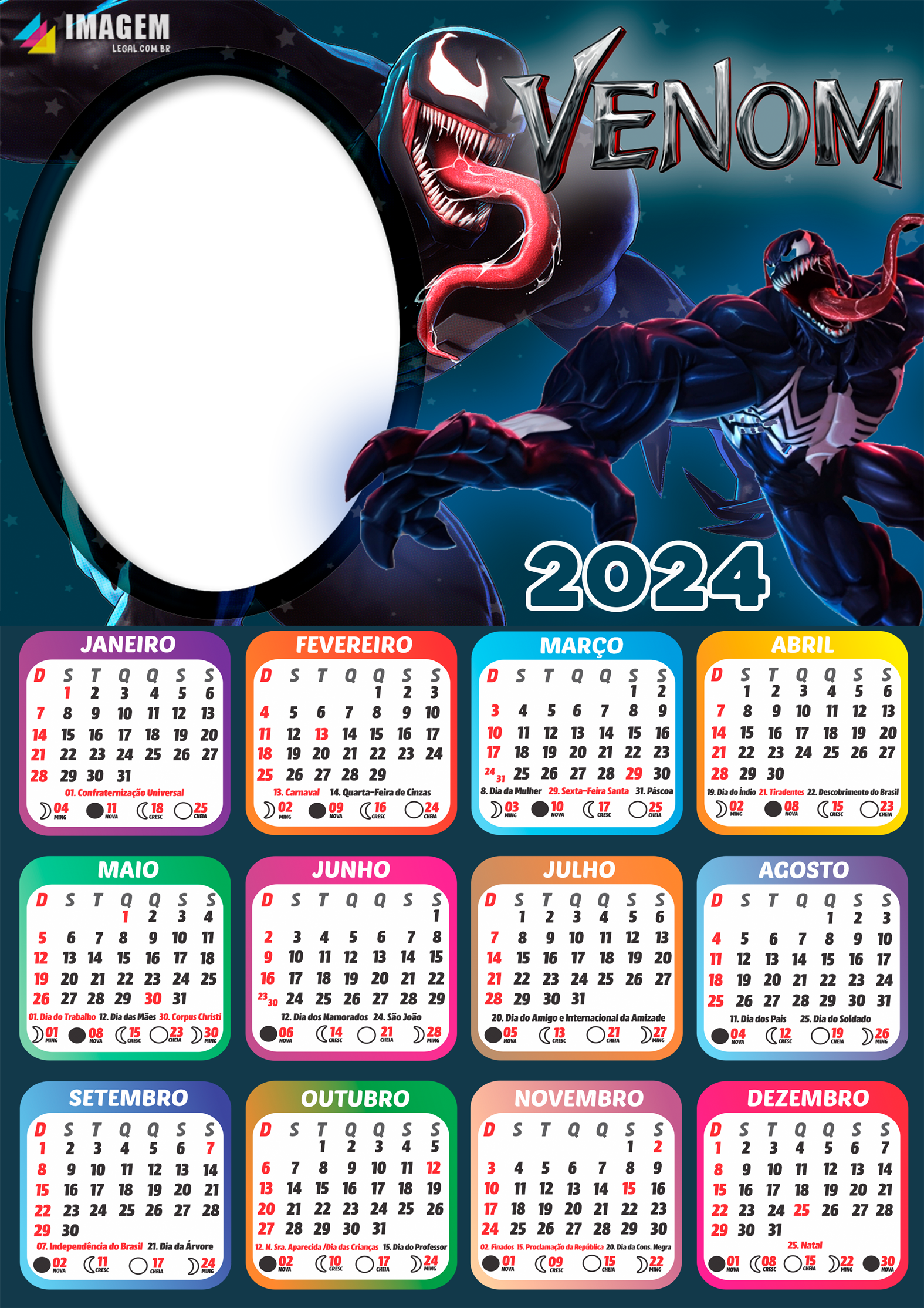 Moldura Calendário 2024 Venom PNG Imagem Legal
