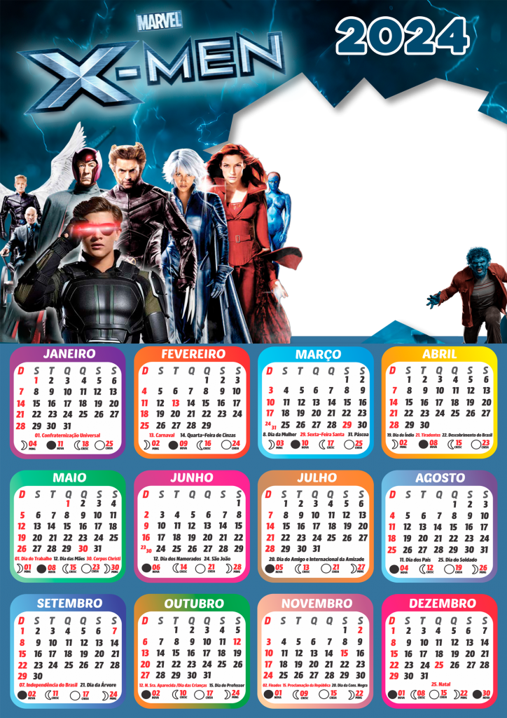 Moldura Calendário 2024 X Men PNG Imagem Legal