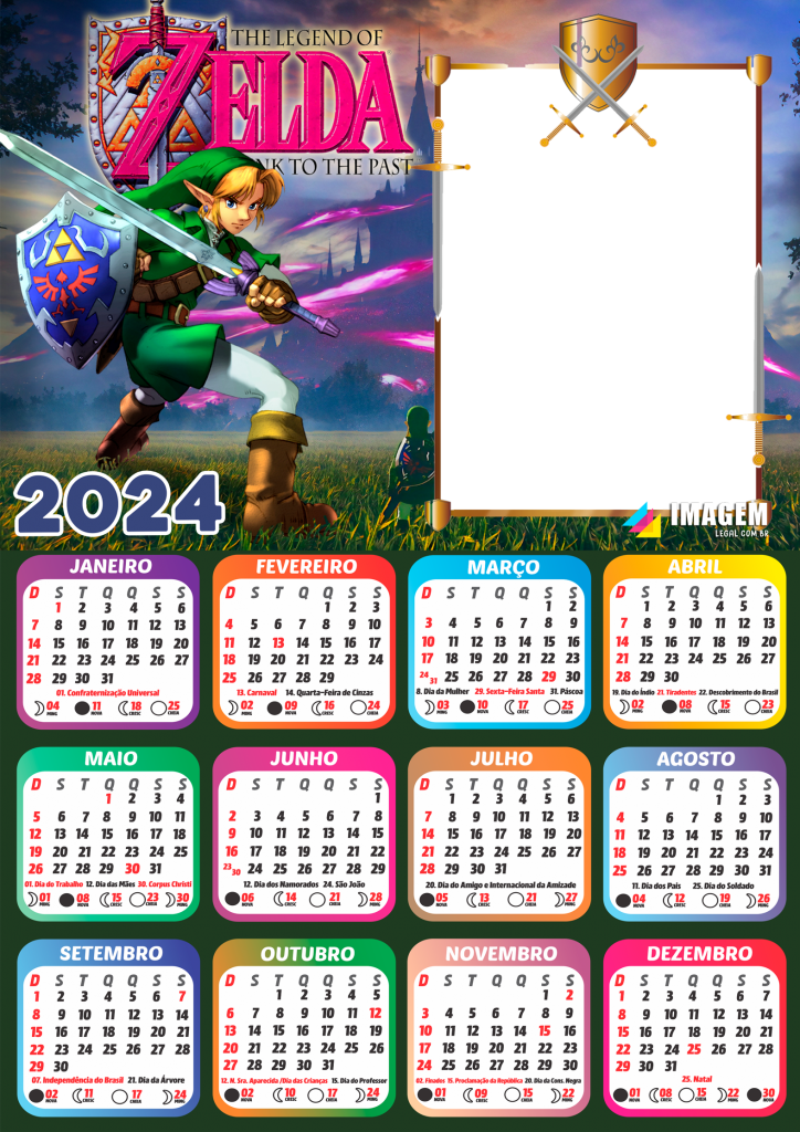 Moldura Calendário 2024 Zelda PNG Imagem Legal