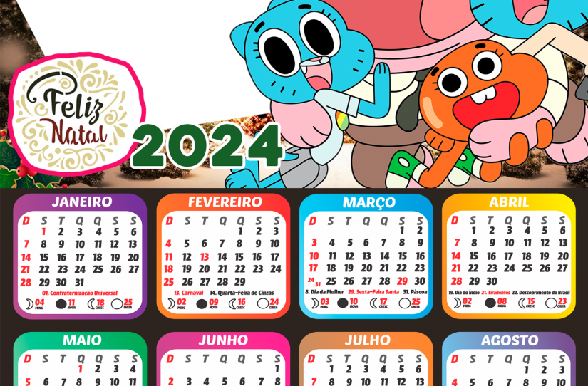 Moldura Calendário 2024 Feliz Natal Gumball PNG Imagem Legal