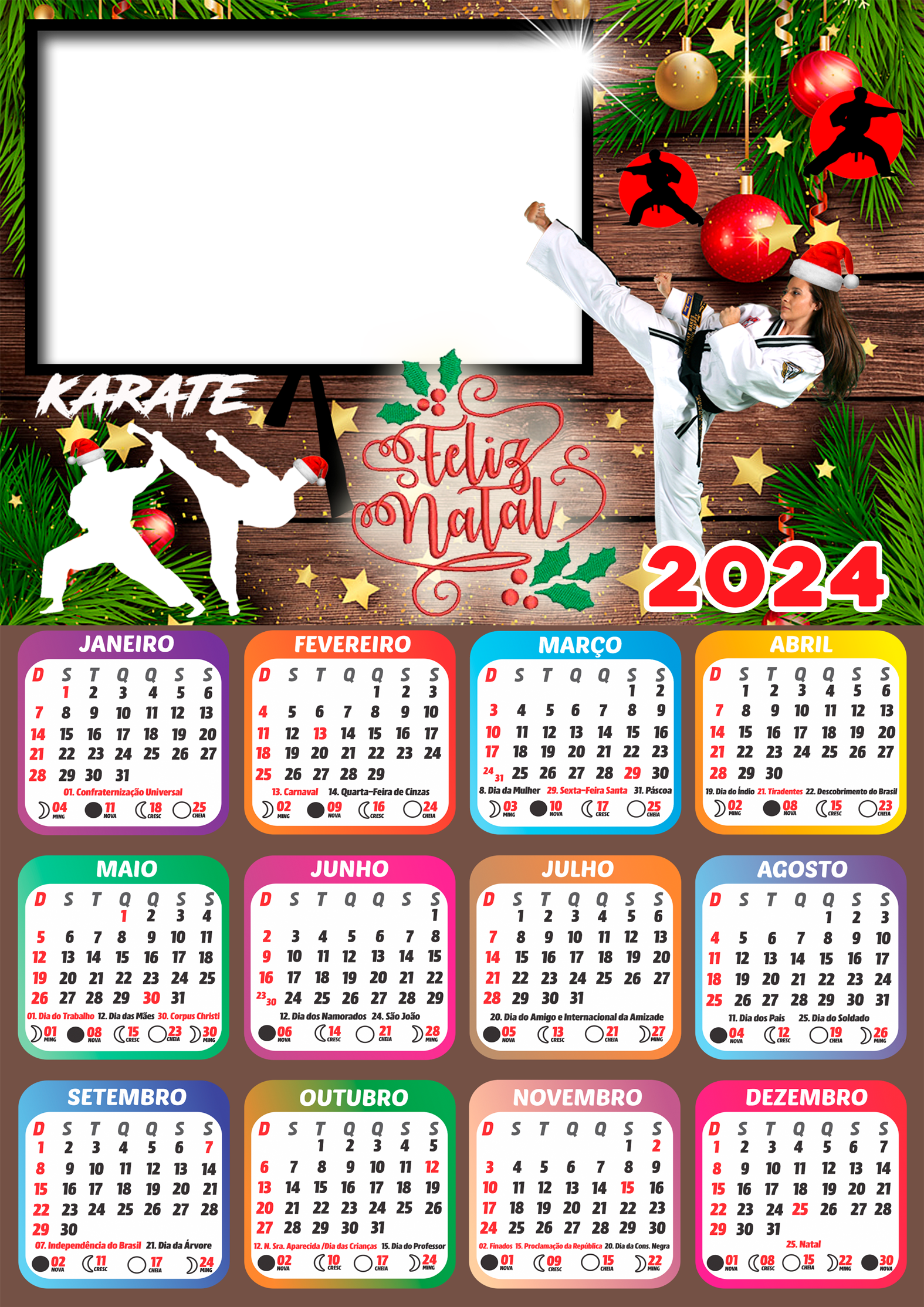 Moldura Calendário 2024 Feliz Natal Karatê PNG Imagem Legal