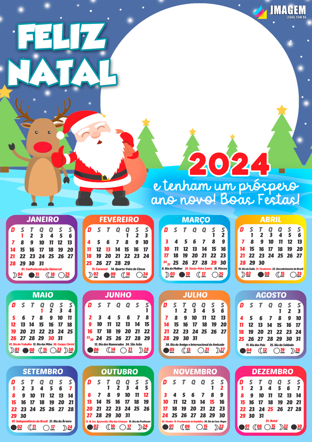 Moldura Calendário 2024 Tenha Um Feliz Natal Papai Noel Png Imagem Legal 2582