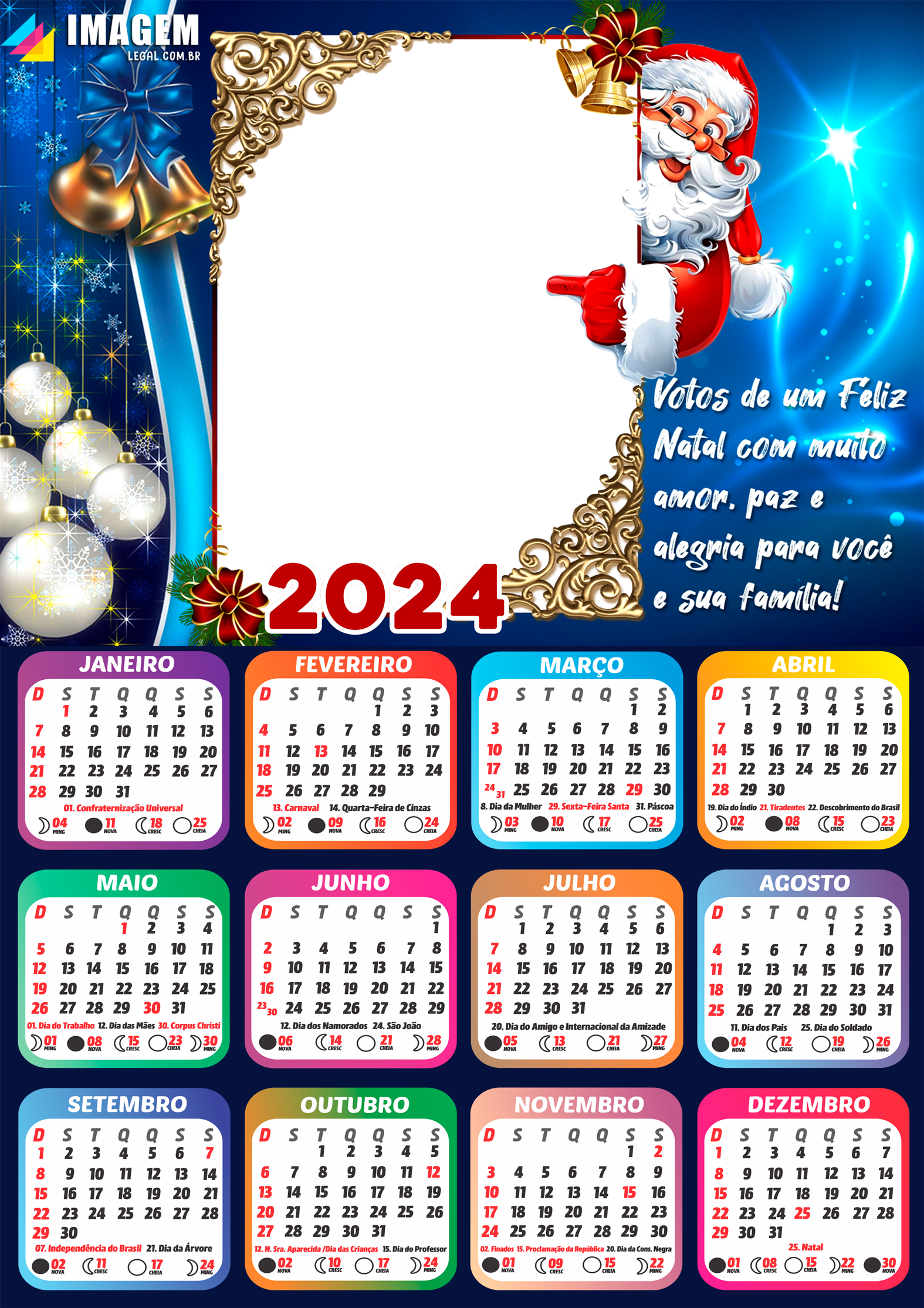 Moldura Calendário 2024 Votos de Feliz Natal PNG Imagem Legal