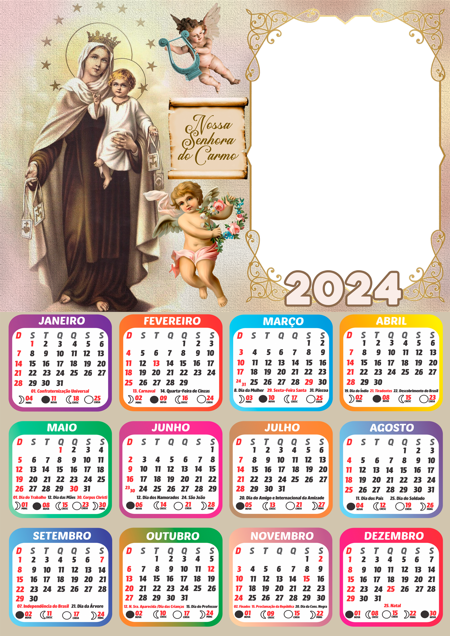 Montagem de Foto Calendário 2024 Nossa Senhora do Carmo Imagem Legal