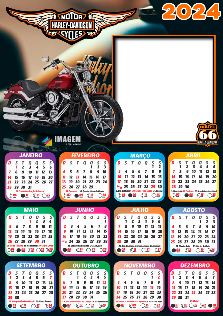 Moldura Calendário 2024 Harley Davidson PNG Imagem Legal