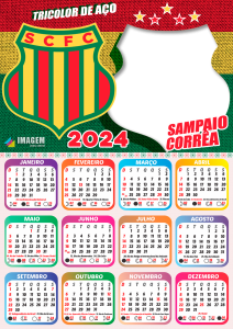 Calendário 2024 Time de Futebol em PNG para Colagem de Foto - Imagem Legal