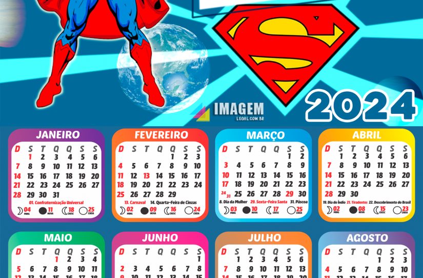 Moldura Calendário 2024 Super Pai Superman PNG Imagem Legal