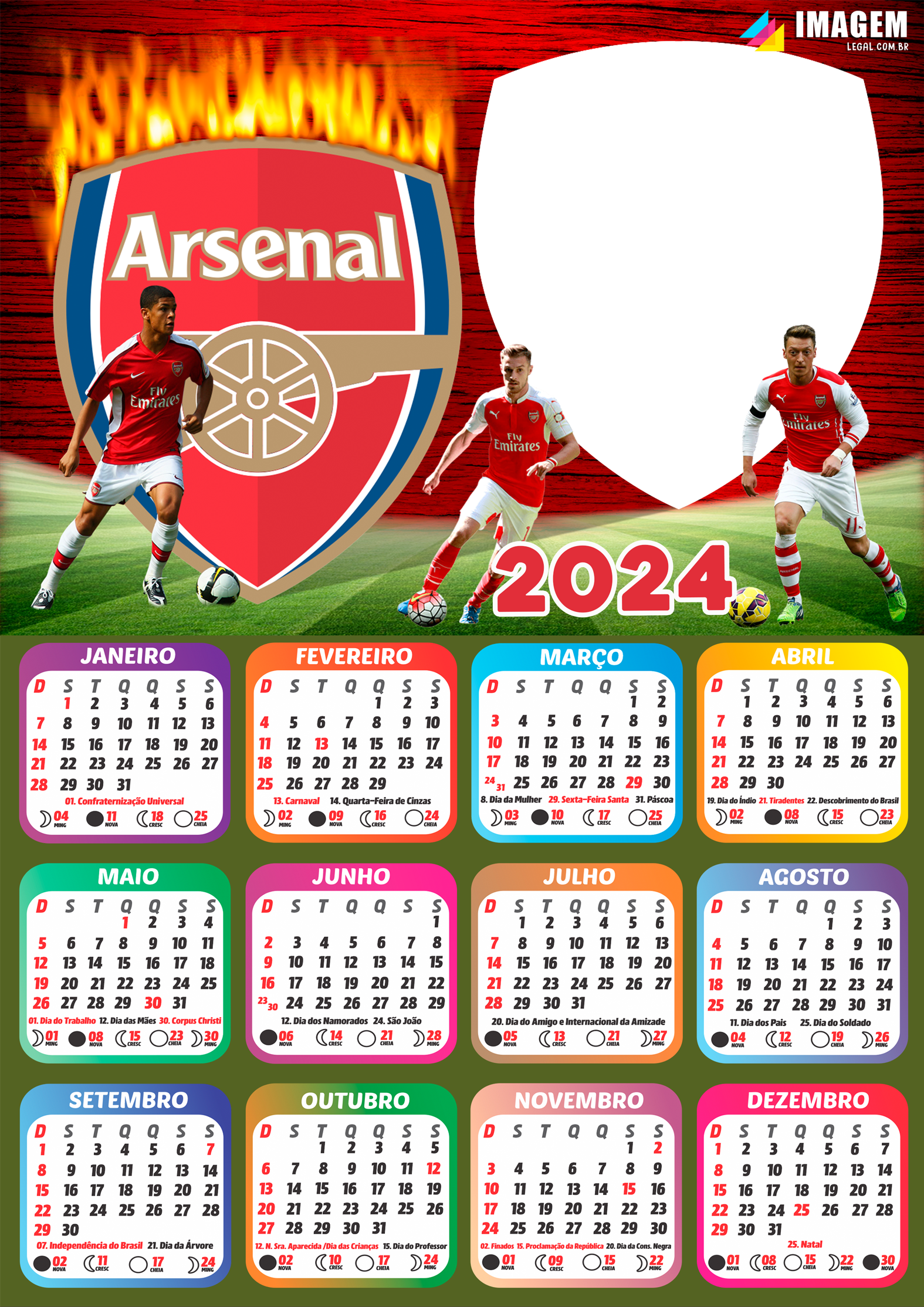 Calendário 2024 Time de Futebol em PNG para Colagem de Foto - Imagem Legal