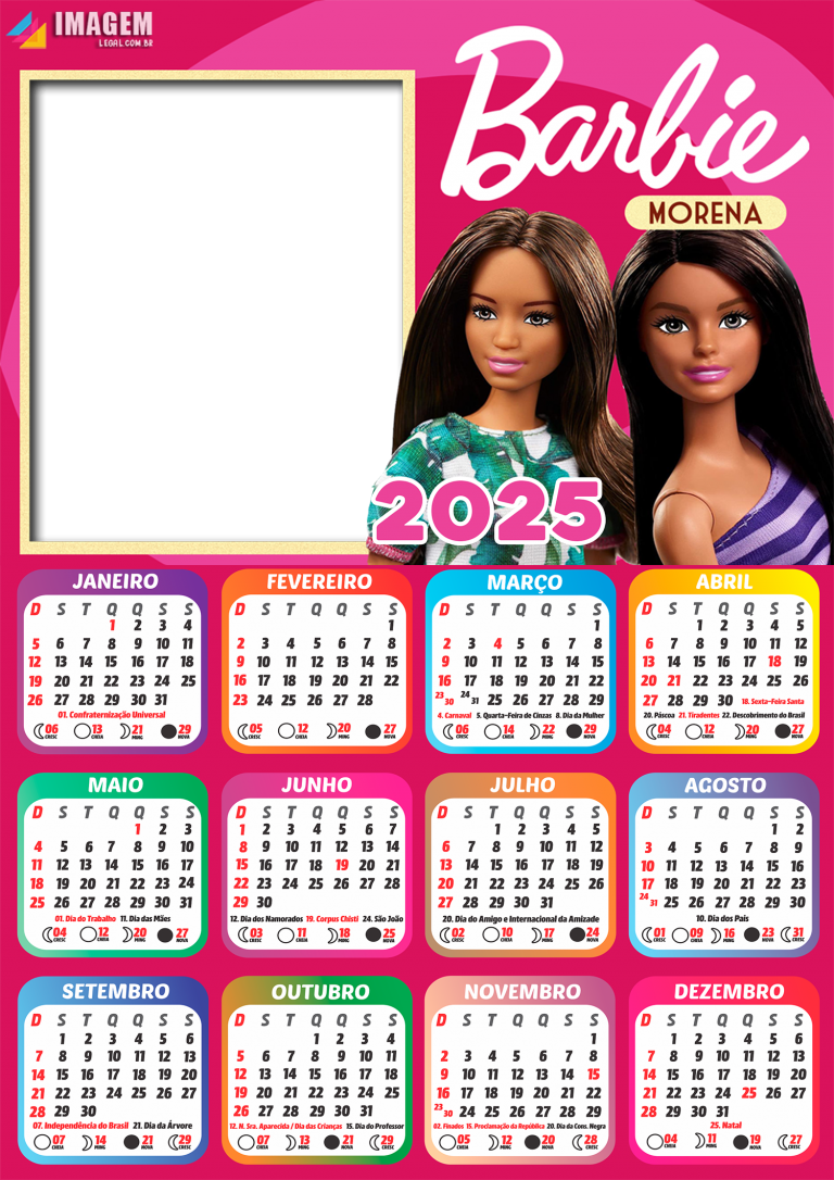 Calendário 2025 Barbie Morena Png Imagem Legal 0538