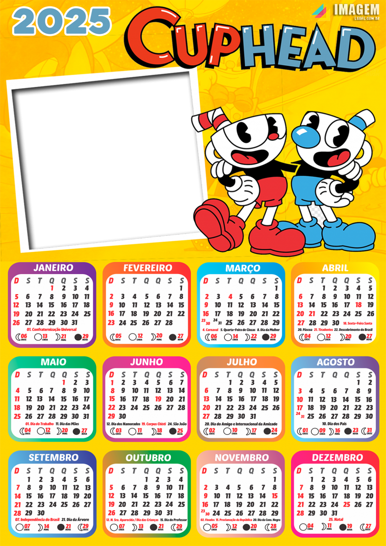 Calendário 2025 CupHead PNG Imagem Legal