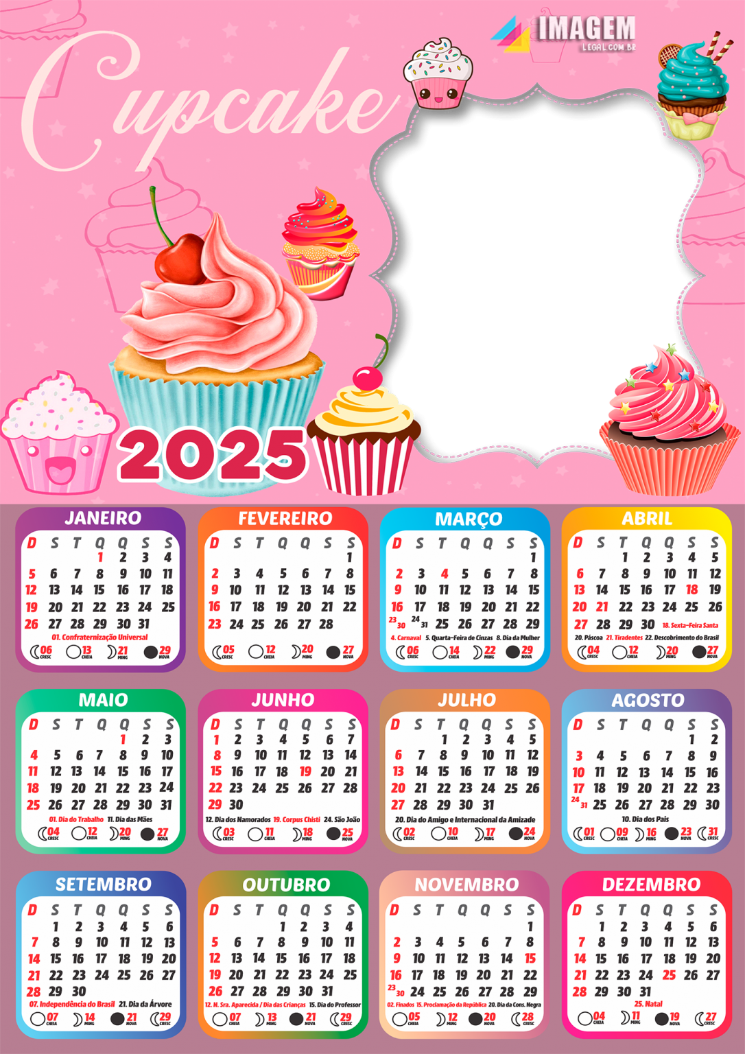 Calendário 2025 Cupcake PNG Imagem Legal