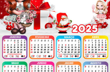 Calendário 2025 Feliz Natal e Papai Noel para Montagem de Fotos Grátis