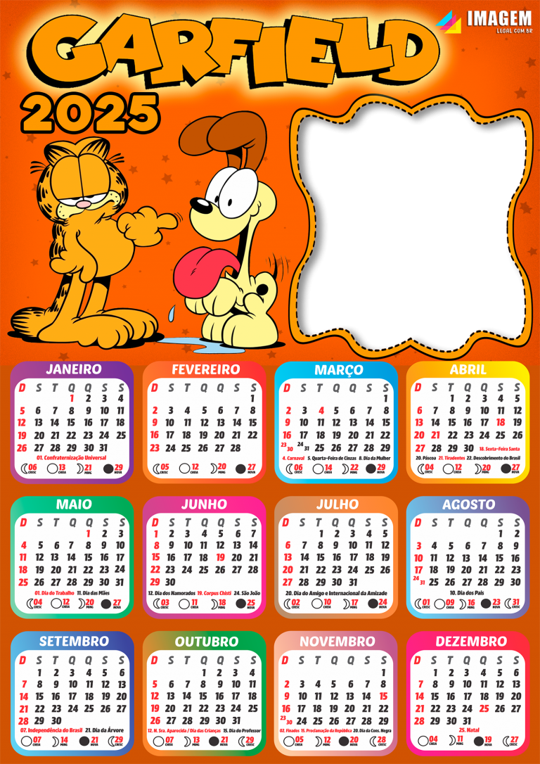 Calendário 2025 Garfield PNG Imagem Legal