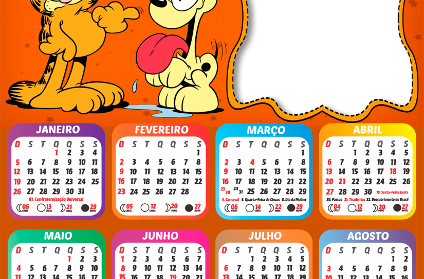 Calendário 2025 Garfield PNG Imagem Legal