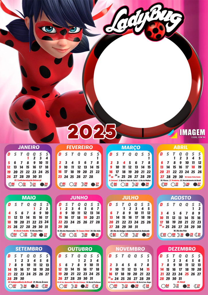 Calendário 2025 LadyBug Miraculous PNG - Imagem Legal