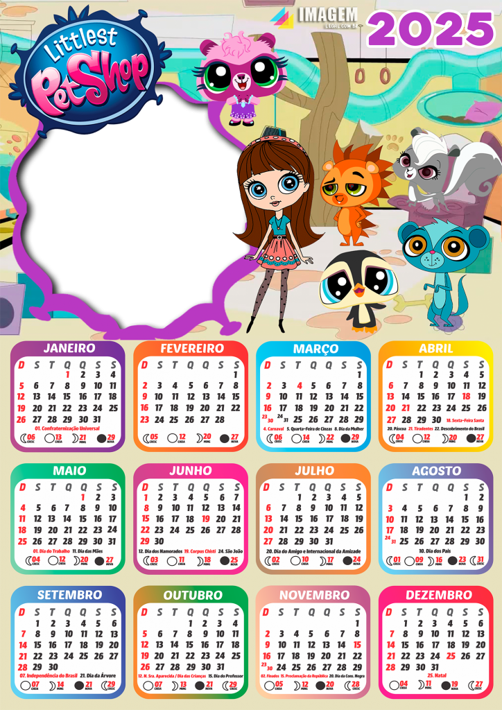 Calendário 2025 Littlest Pet Shop PNG Imagem Legal